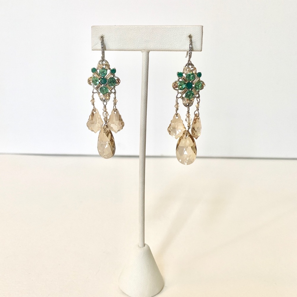 Champagne and green chandelier earring